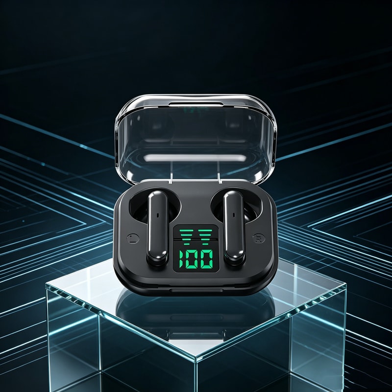 Transparent Wireless Bluetooth Earbuds with ENC Mic and LED Power Display