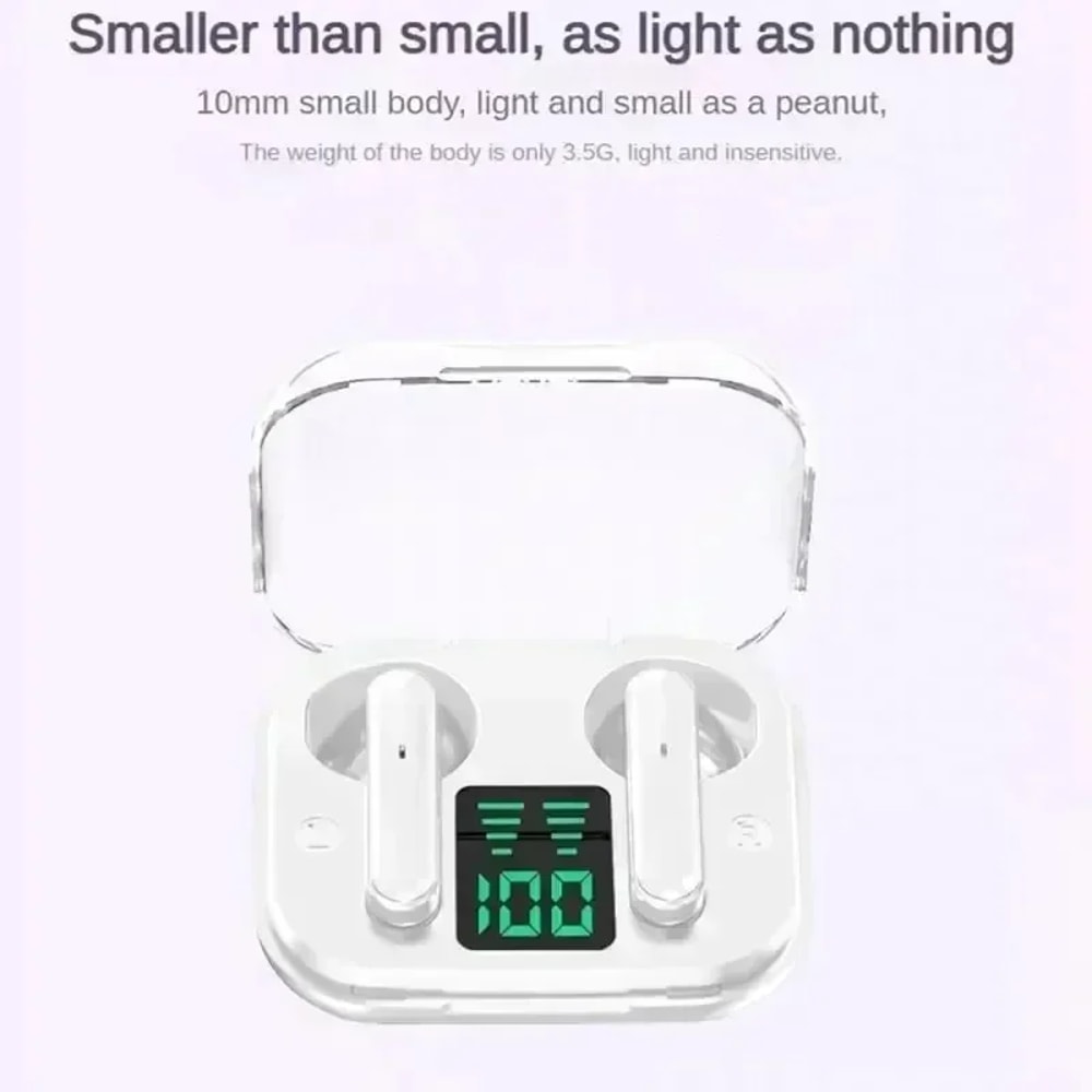 Transparent Wireless Bluetooth Earbuds with ENC Mic and LED Power Display