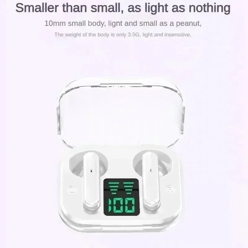 Transparent Wireless Bluetooth Earbuds with ENC Mic and LED Power Display