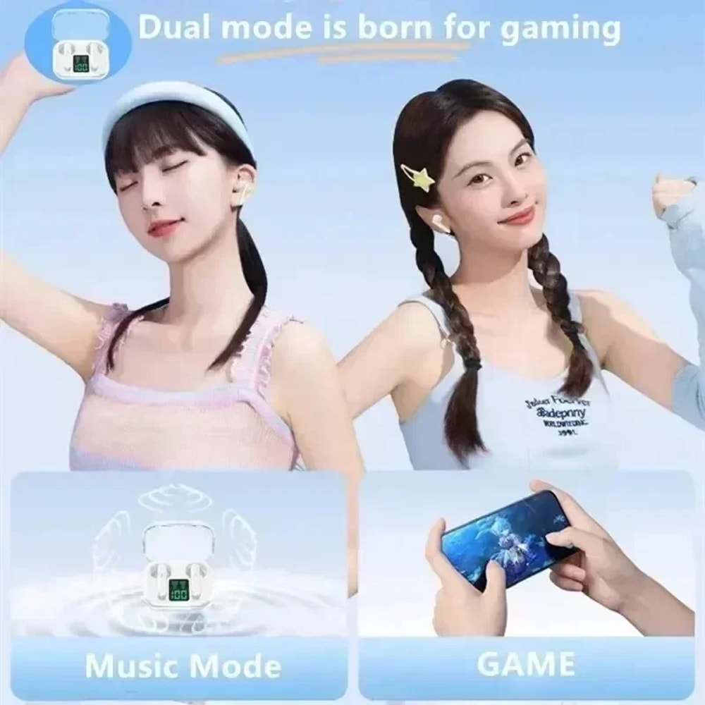 Transparent Wireless Bluetooth Earbuds with ENC Mic and LED Power Display