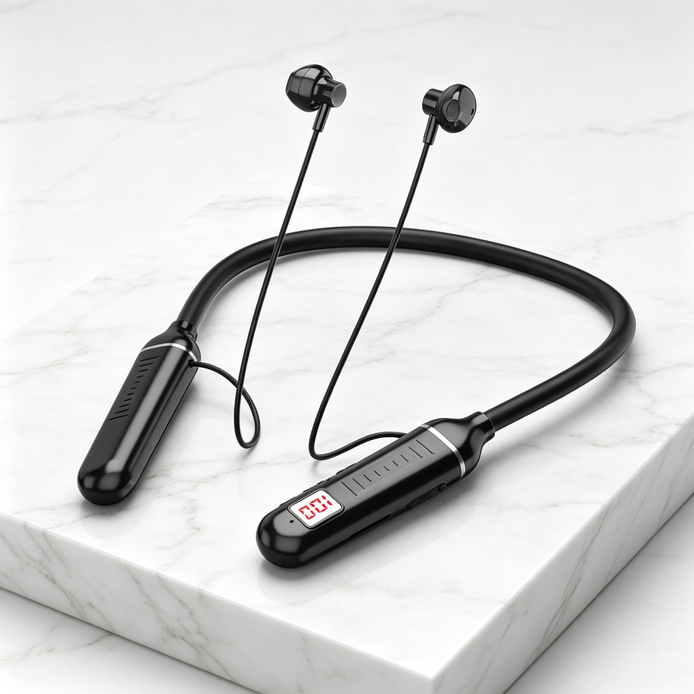 Bluetooth LED Neckband Headphones with Mic and TF Card Support