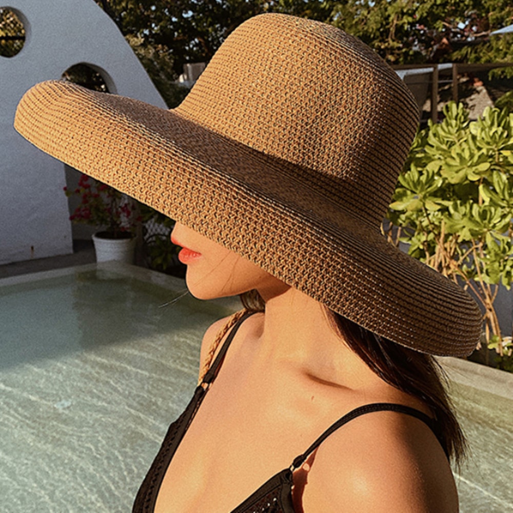 Aura Summer Wide Brim Straw Sun Hat Elegant Packable Beach Panama Hat For Women 1