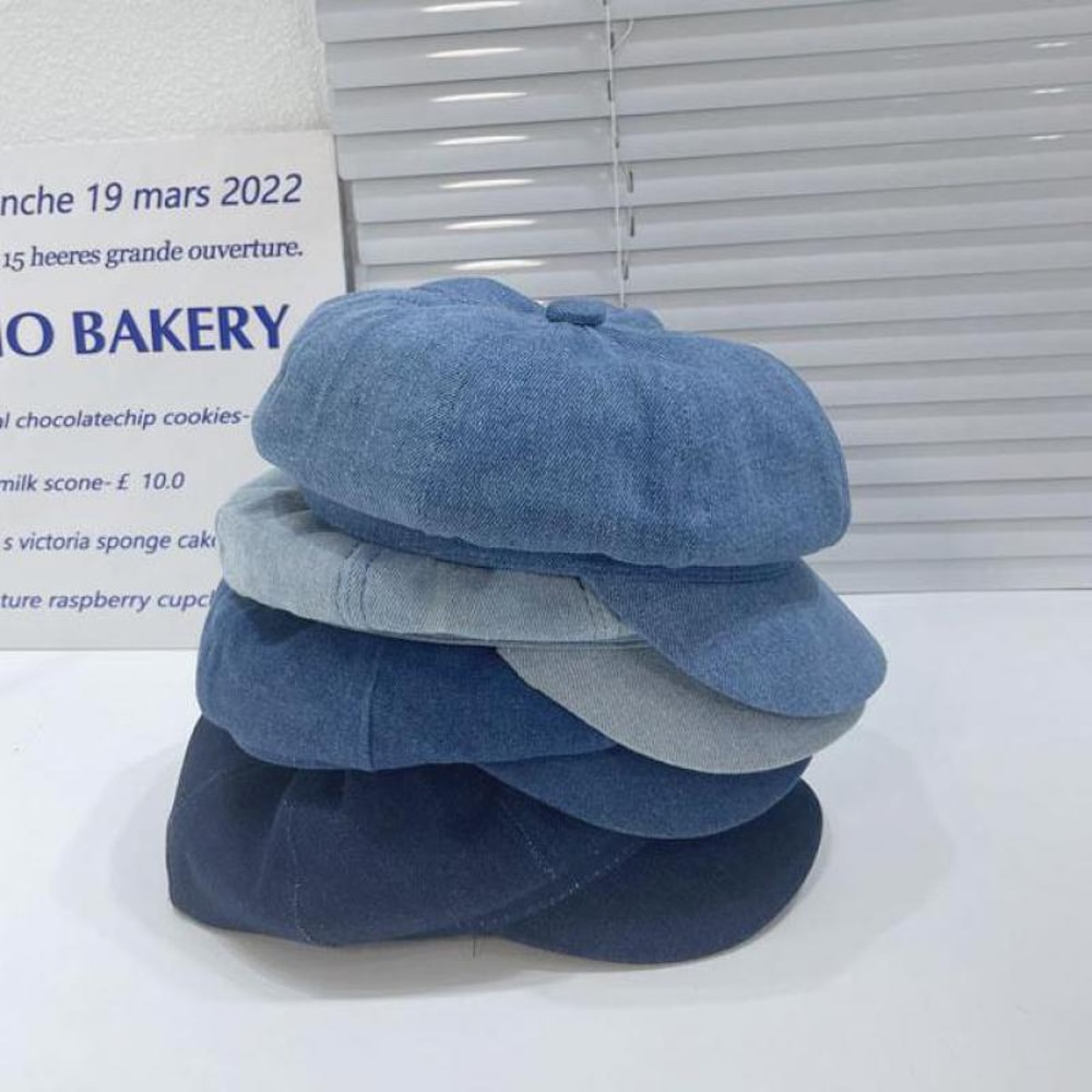 Vintage Denim Octagonal Newsboy Cap For Women Chic Retro Casual Beret 1