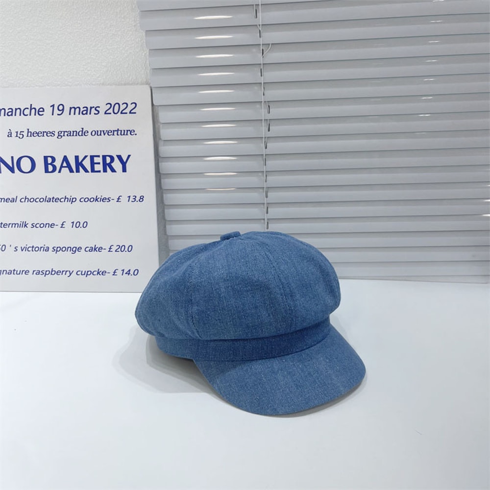 Vintage Denim Octagonal Newsboy Cap For Women Chic Retro Casual Beret 6