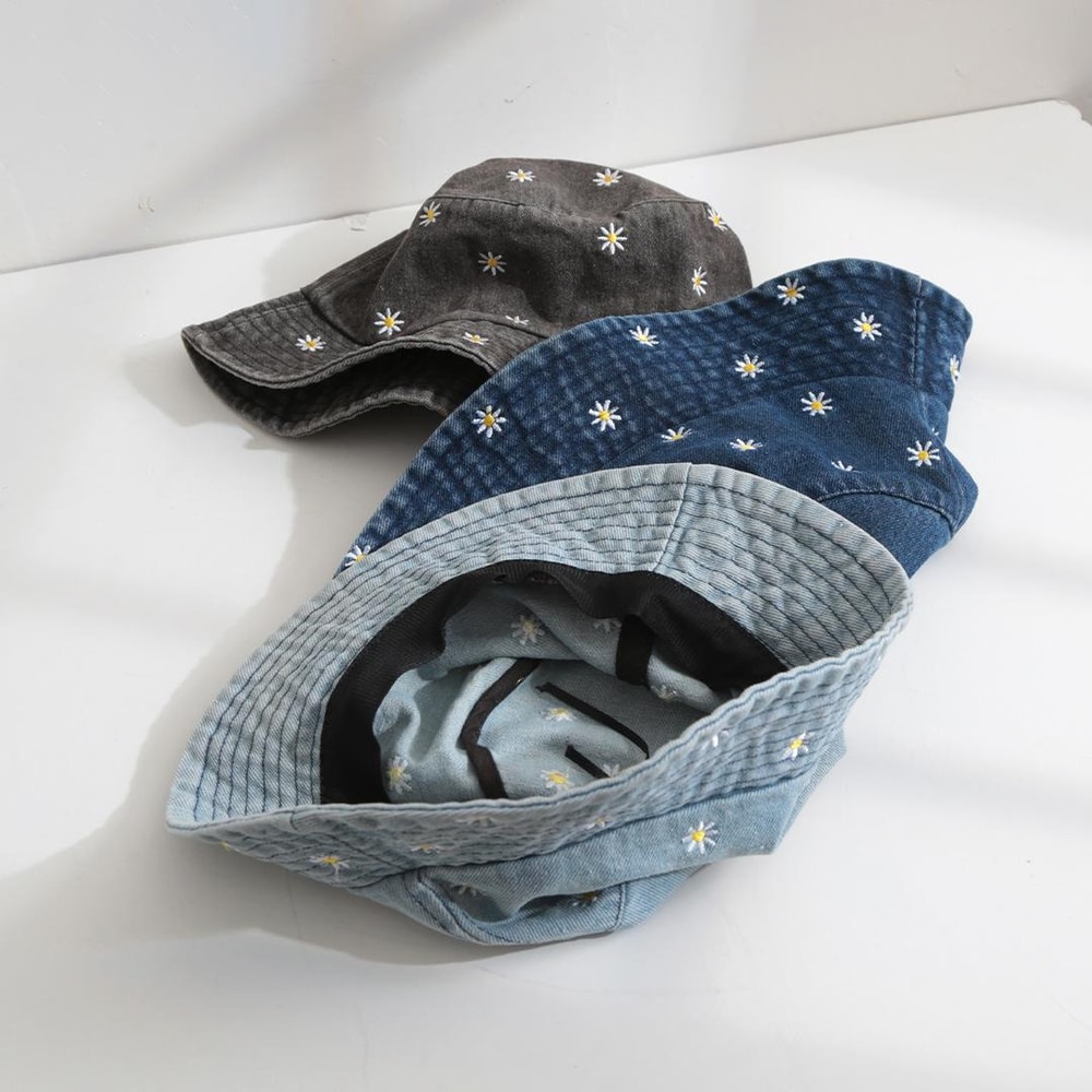 Classic Floral Daisy Embroidery Sun Protection Bucket Hat Unisex Summer Fashion Hat 1