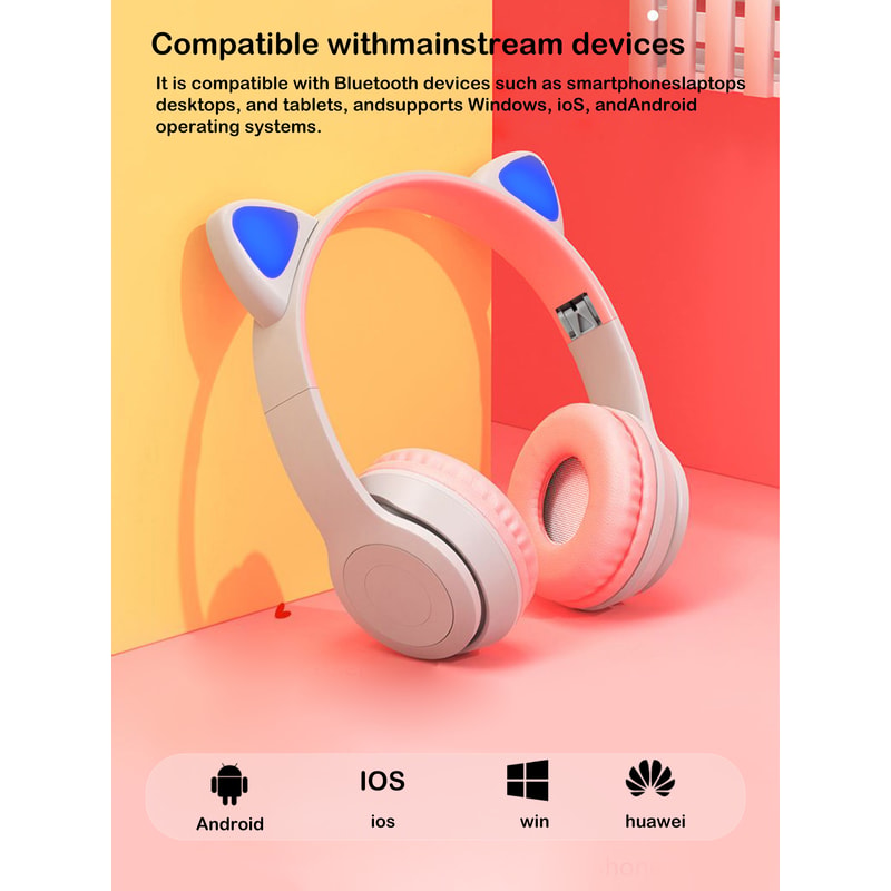 Foldable Cat Ear Headphones with LED Lights for Music Calls and Everyday Fun