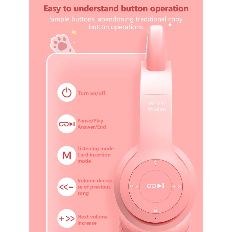 Foldable Cat Ear Headphones with LED Lights for Music Calls and Everyday Fun