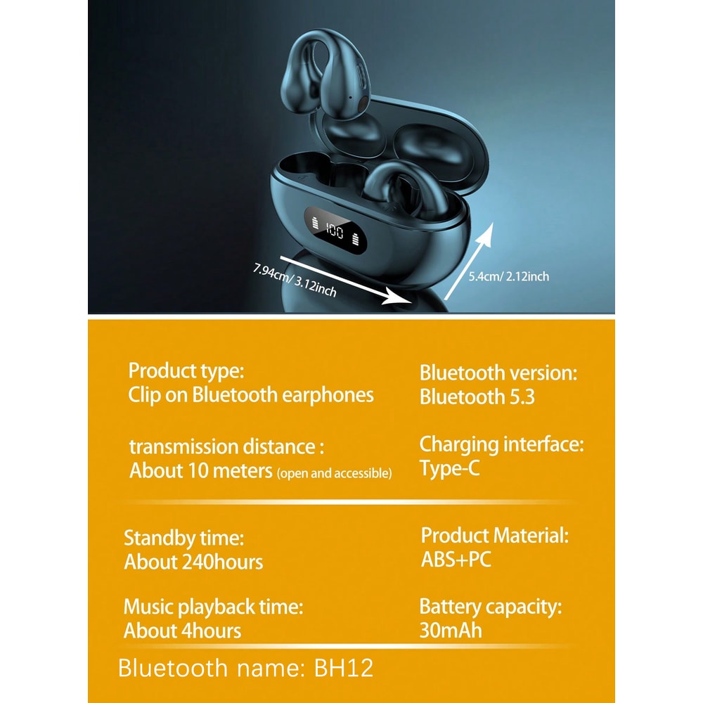 Waterproof Clip On Bluetooth Earphones with Ergonomic Fit and High Quality Sound