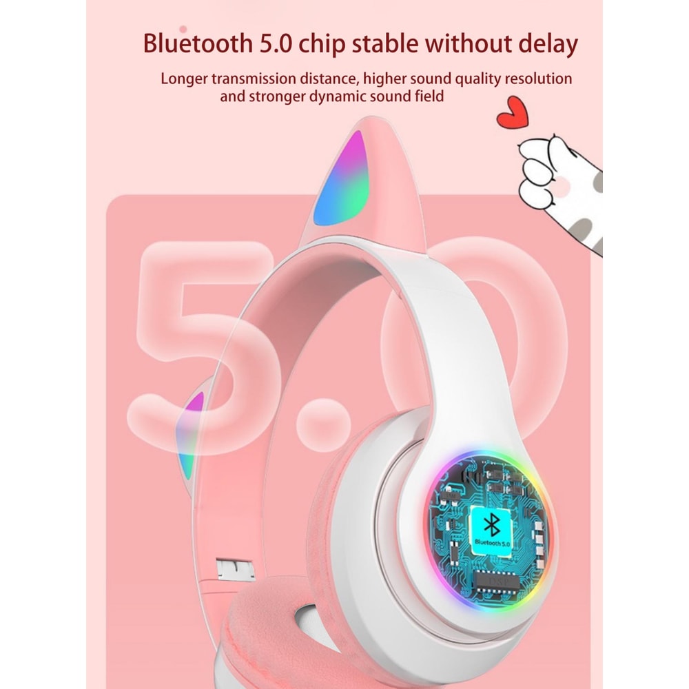 LED Bluetooth Cat Ear Headphones With Glowing Lights Wireless Cat Ear Headset For Kids Teens 3