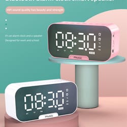 premium bluetooth speaker alarm clock with mirror display and real time temperature