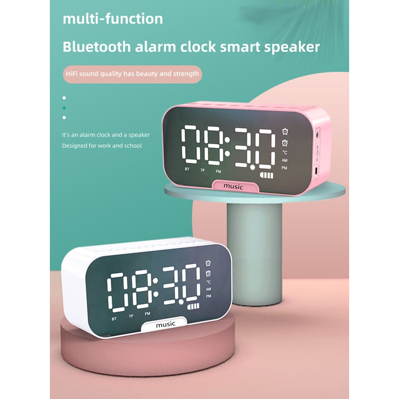 Premium Bluetooth Speaker Alarm Clock With Mirror Display And Real Time Temperature 0