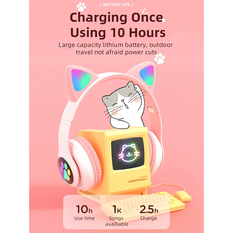 Cat Ear Wireless Gaming Headset With Light Up Paw Design And Low Latency Audio 3