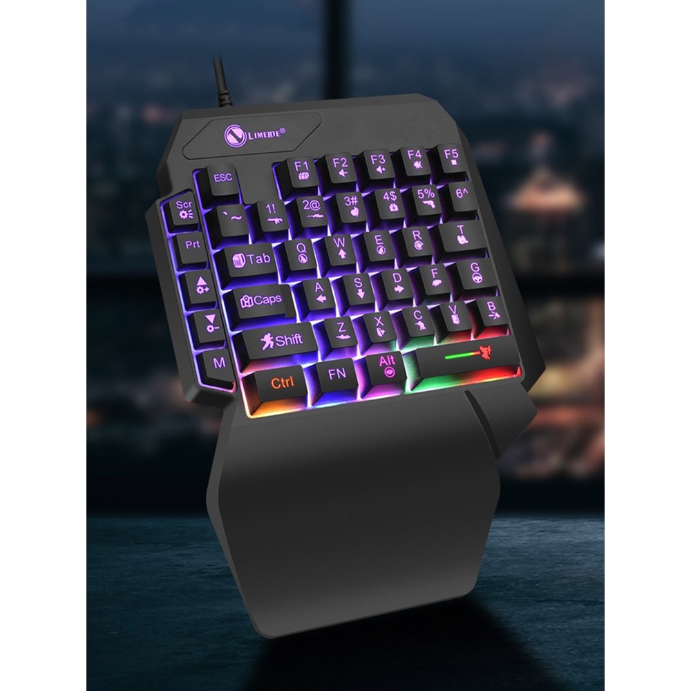 One Handed Mechanical Gaming Keyboard With RGB Light and Wrist Support