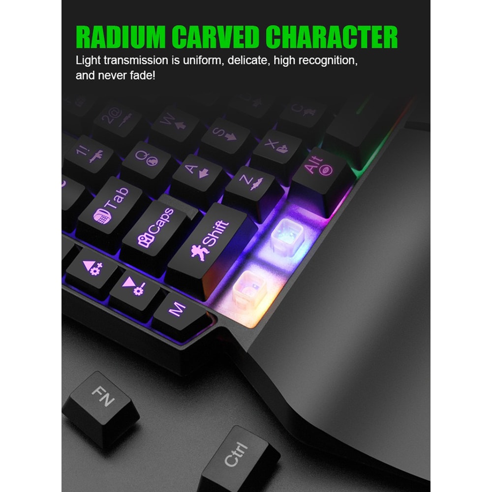 One Handed Mechanical Gaming Keyboard With RGB Light and Wrist Support