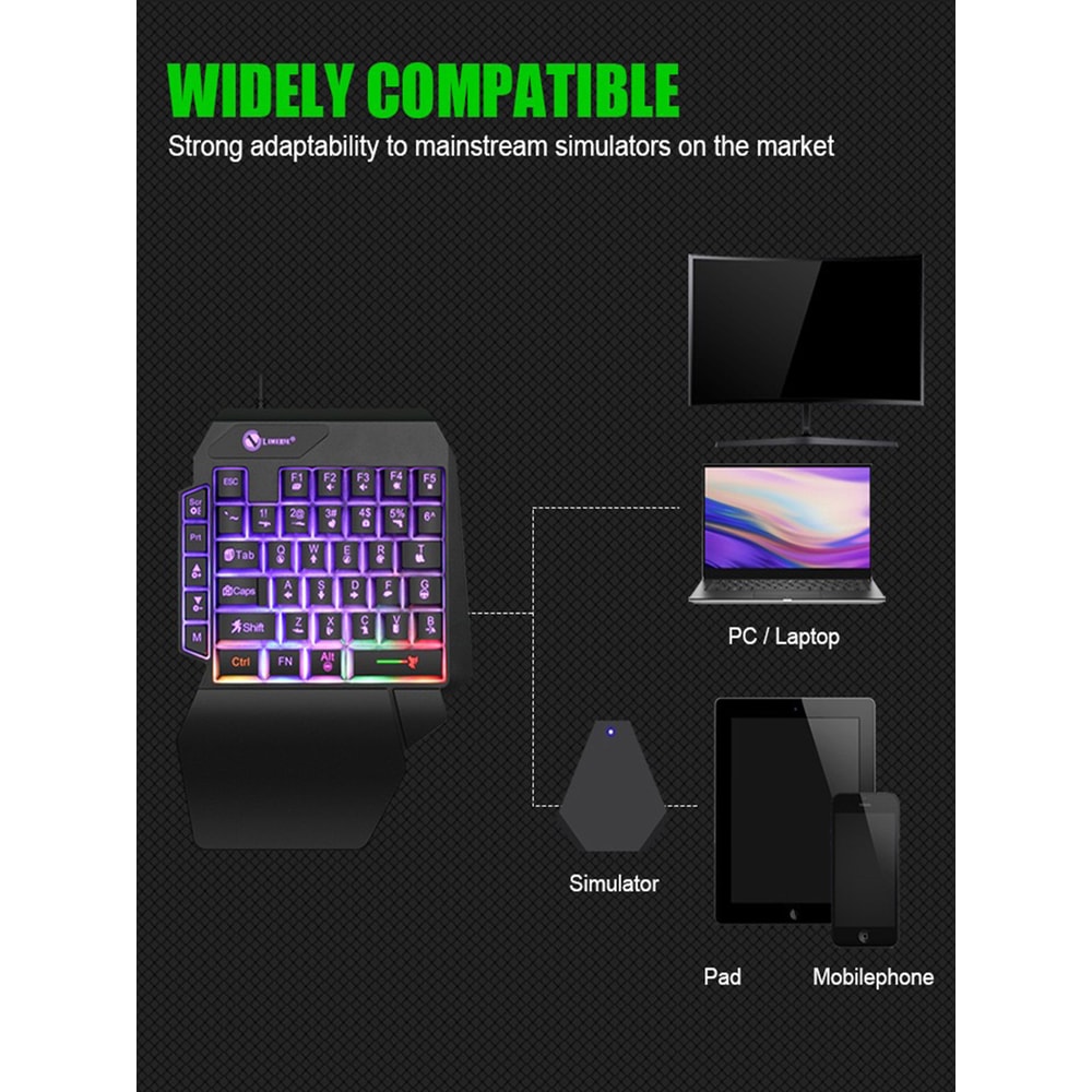 One Handed Mechanical Gaming Keyboard With RGB Light and Wrist Support