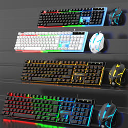 cool light wired gaming keyboard and mouse combo with mechanical feel keys