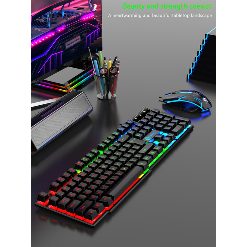 Cool Light Wired Gaming Keyboard And Mouse Combo With Mechanical Feel Keys 2