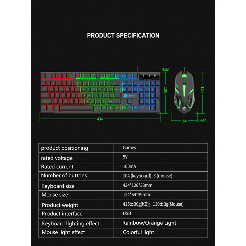 Cool Light Wired Gaming Keyboard And Mouse Combo With Mechanical Feel Keys 4