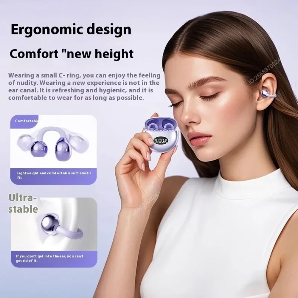 Clip On Wireless Earbuds with LED Display for Sports and Calls