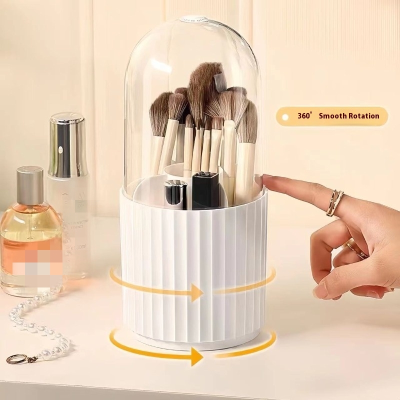 Rotatable Makeup Brush Organizer with Lid Space Saving Cosmetics Storage Box