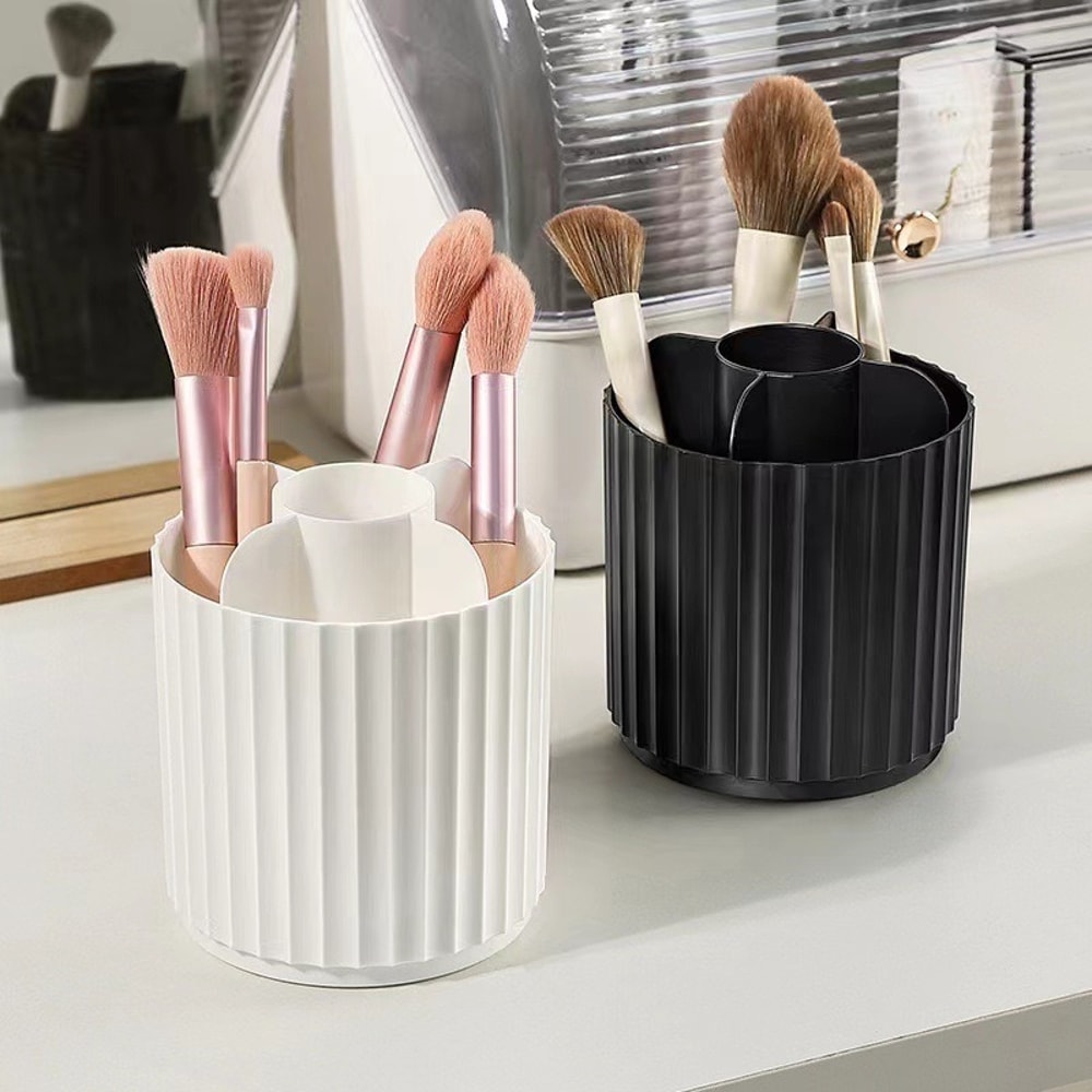 Rotatable Makeup Brush Organizer with Lid Space Saving Cosmetics Storage Box