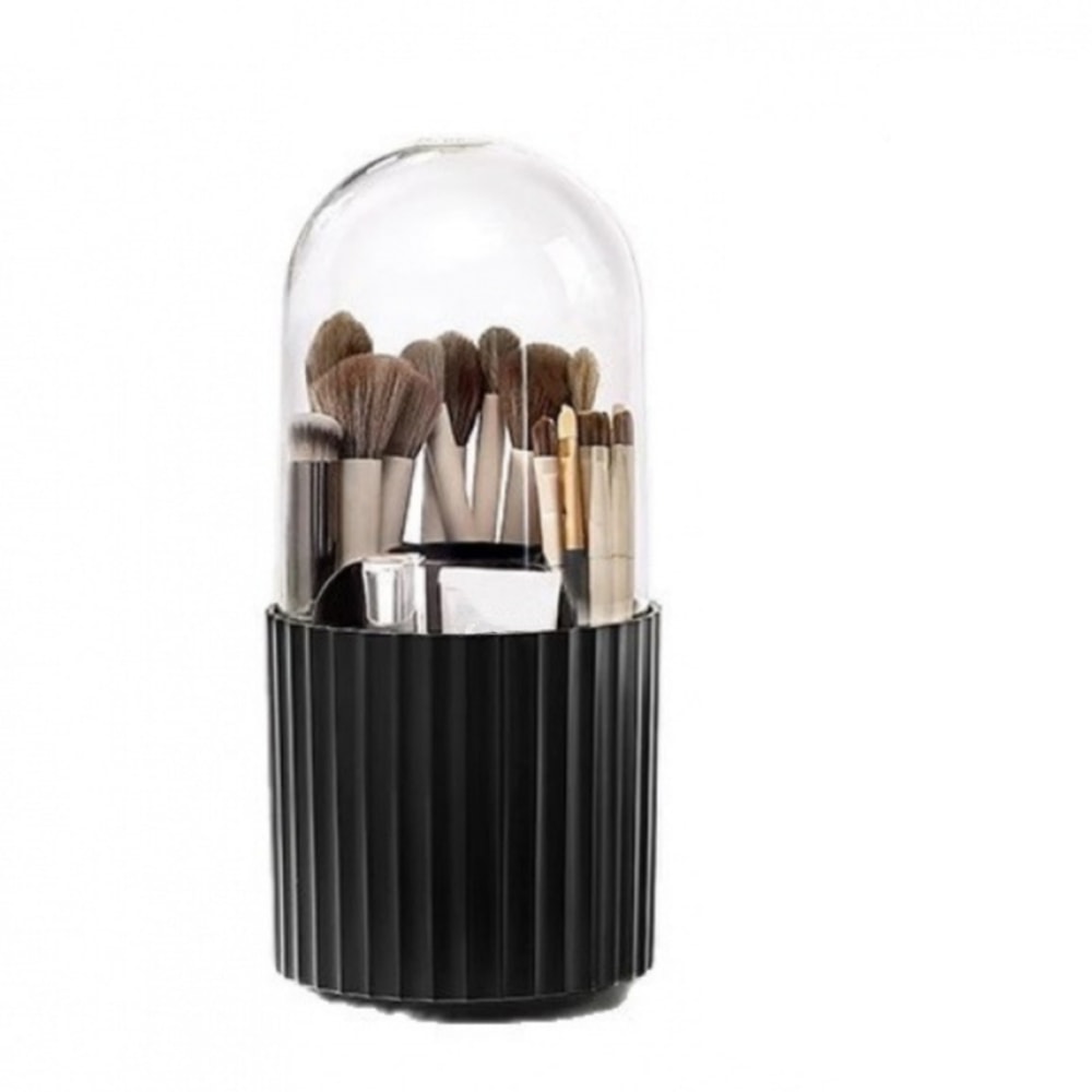 Rotatable Makeup Brush Organizer with Lid Space Saving Cosmetics Storage Box