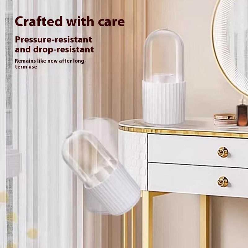 Rotatable Makeup Brush Organizer with Lid Space Saving Cosmetics Storage Box
