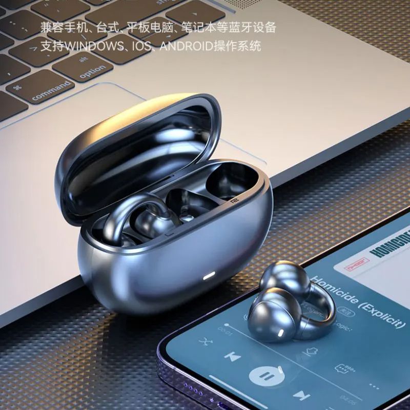Wireless Clip On Earbuds Open Ear Bluetooth TWS Headphones with HD Mic