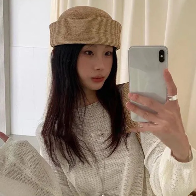 Breathable Raffia Beach Hat Unisex Summer Straw Sun Hat Beret