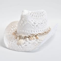 hand woven summer straw sun hat for women with shell decor beach & holiday essential