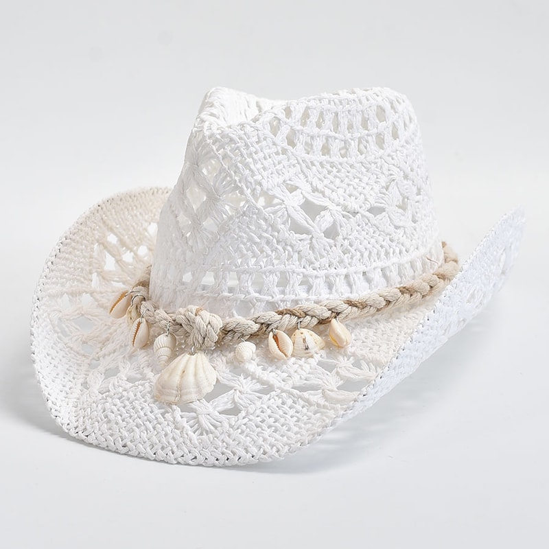 Hand Woven Summer Straw Sun Hat For Women With Shell Decor Beach Holiday Essential 0