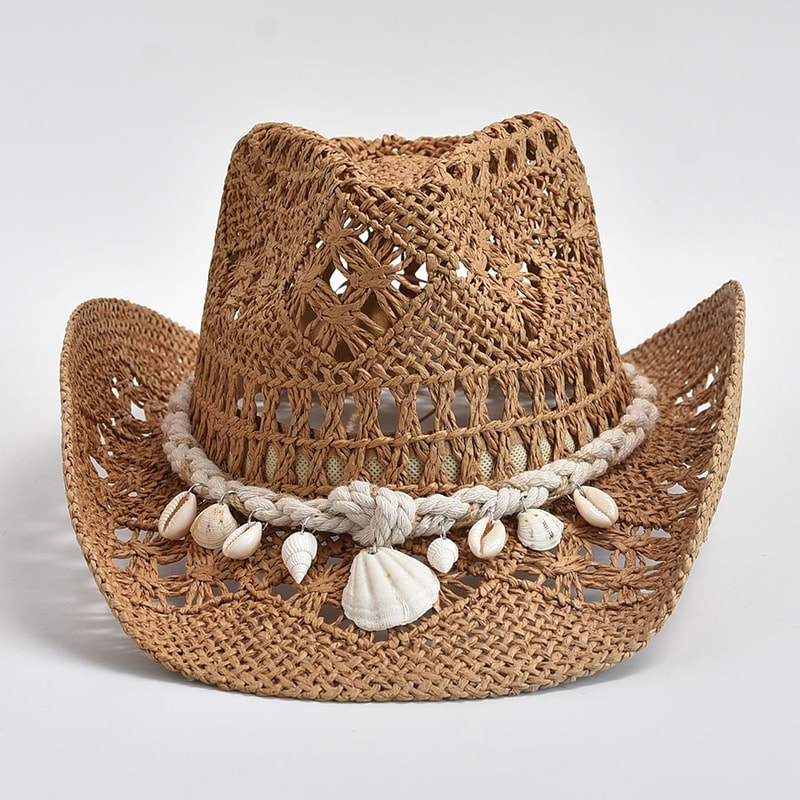 Hand Woven Summer Straw Sun Hat For Women With Shell Decor Beach Holiday Essential 4