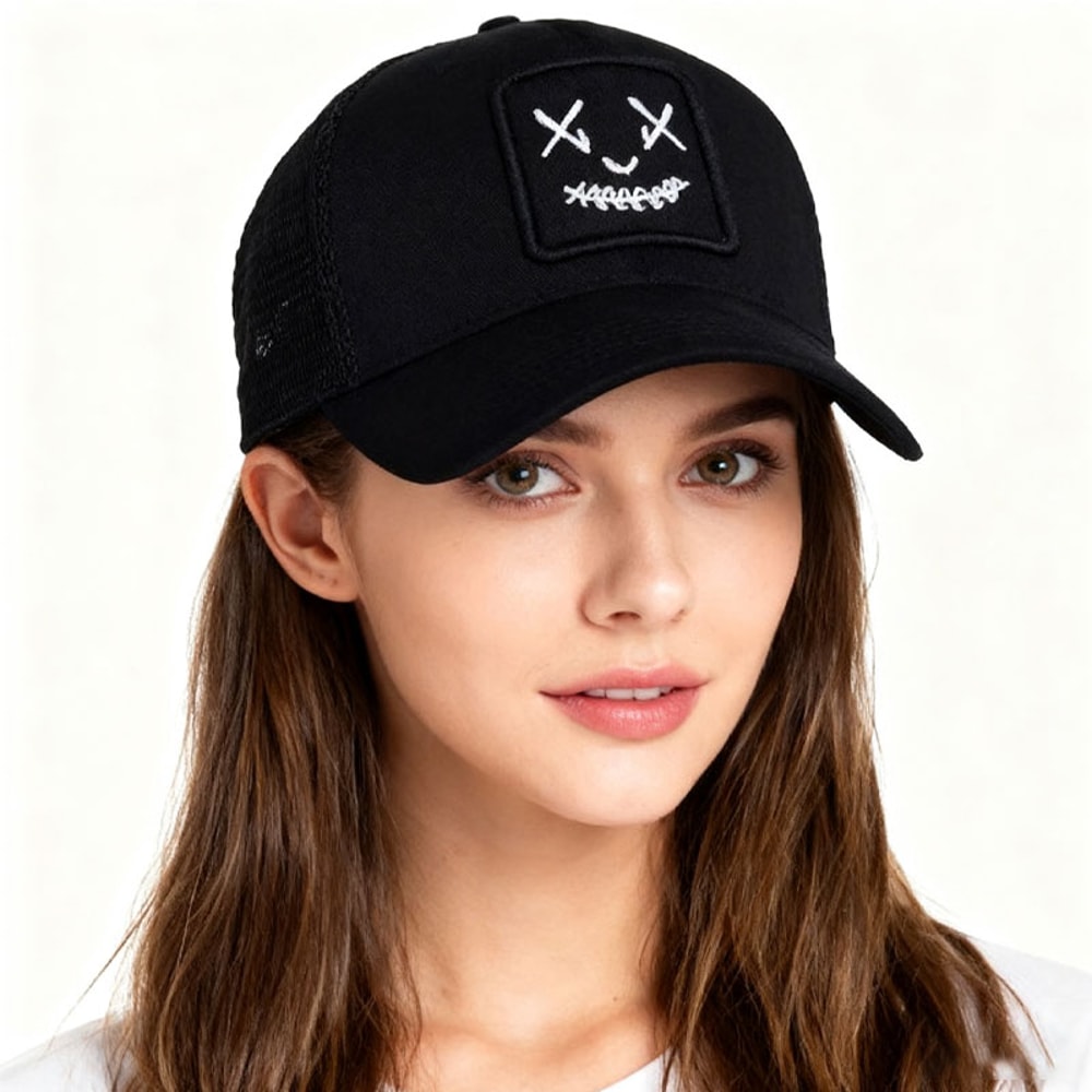 Smiley Embroidered Mesh Visor Outdoor Baseball Cap Breathable Sun Protection Cap 1