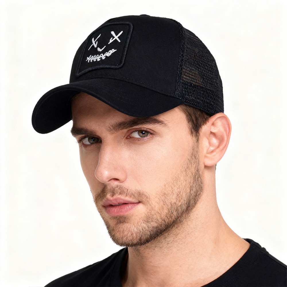 Smiley Embroidered Mesh Visor Outdoor Baseball Cap Breathable Sun Protection Cap 2