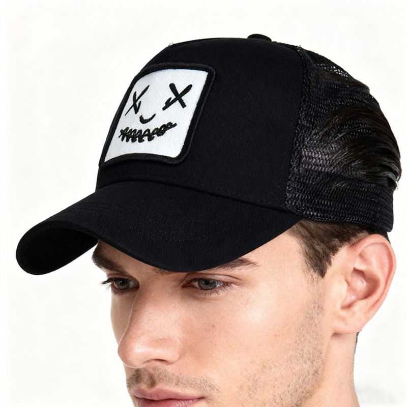 Smiley Embroidered Mesh Visor Outdoor Baseball Cap Breathable Sun Protection Cap 3