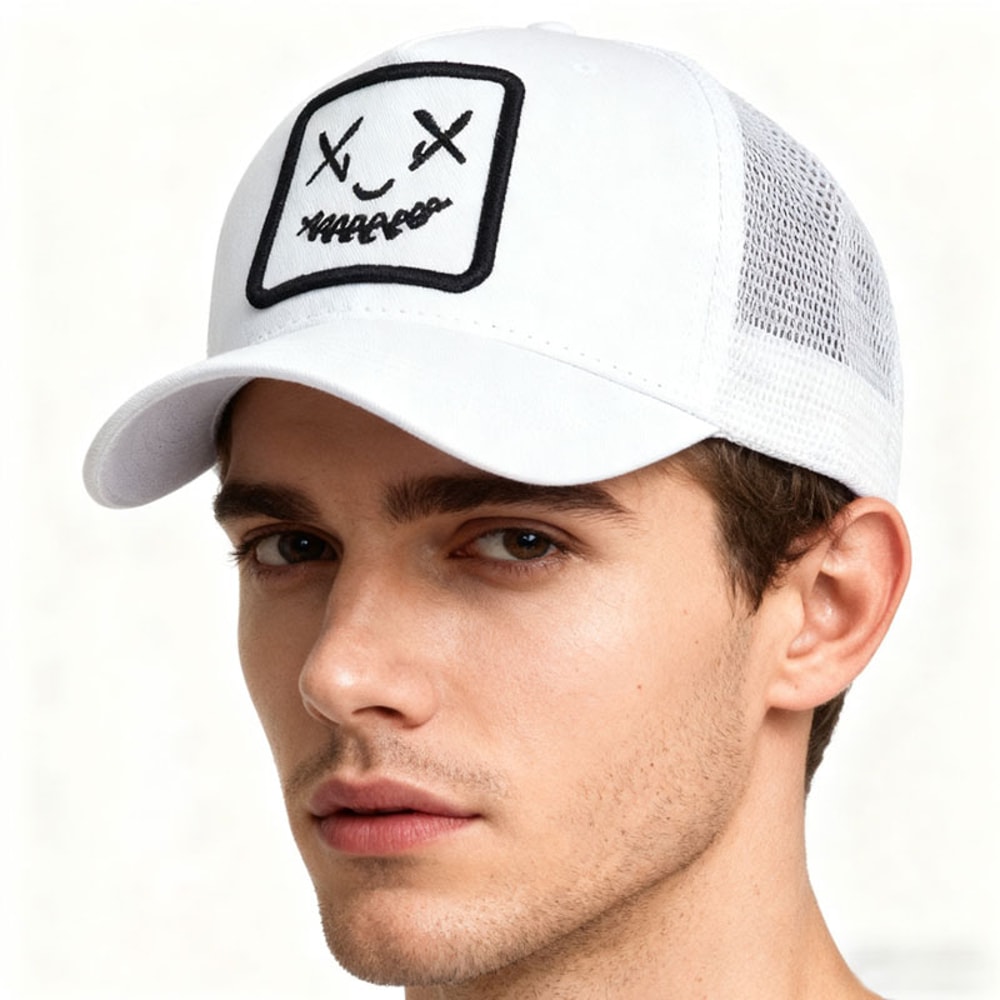 Smiley Embroidered Mesh Visor Outdoor Baseball Cap Breathable Sun Protection Cap 4