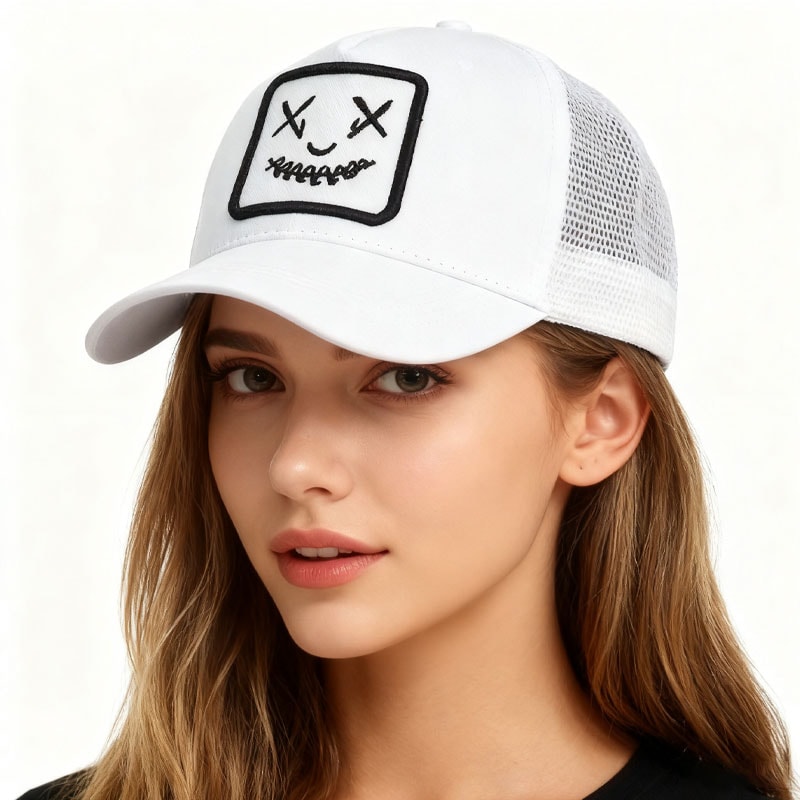 Smiley Embroidered Mesh Visor Outdoor Baseball Cap Breathable Sun Protection Cap 5
