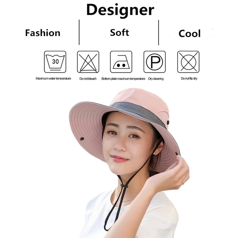 Womens Wide Brim Bucket Hat With Ponytail Hole Quick Dry Outdoor Sun Protection Hat 2