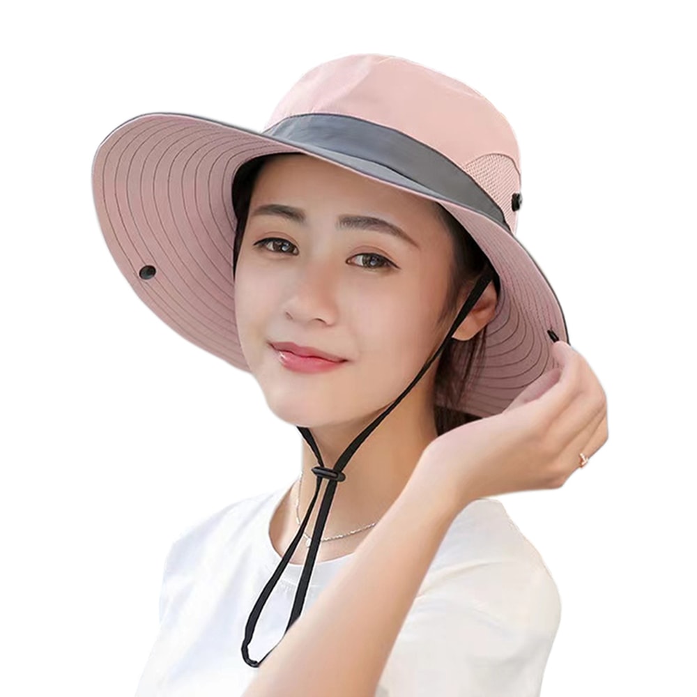 Womens Wide Brim Bucket Hat With Ponytail Hole Quick Dry Outdoor Sun Protection Hat 4