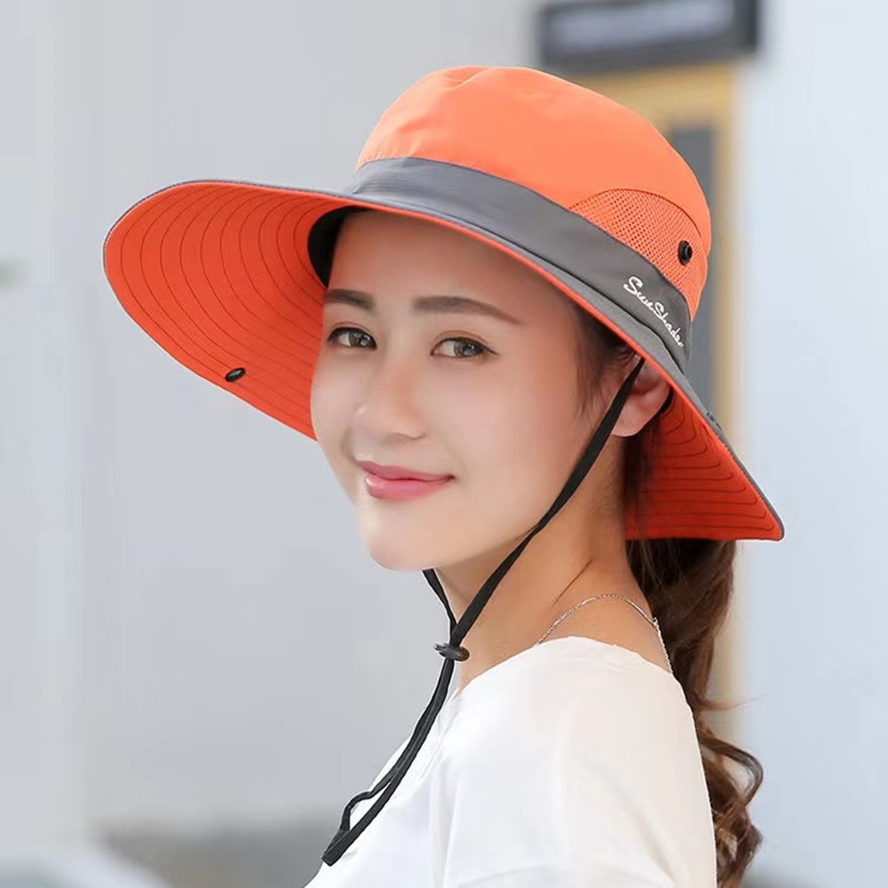 Womens Wide Brim Bucket Hat With Ponytail Hole Quick Dry Outdoor Sun Protection Hat 8