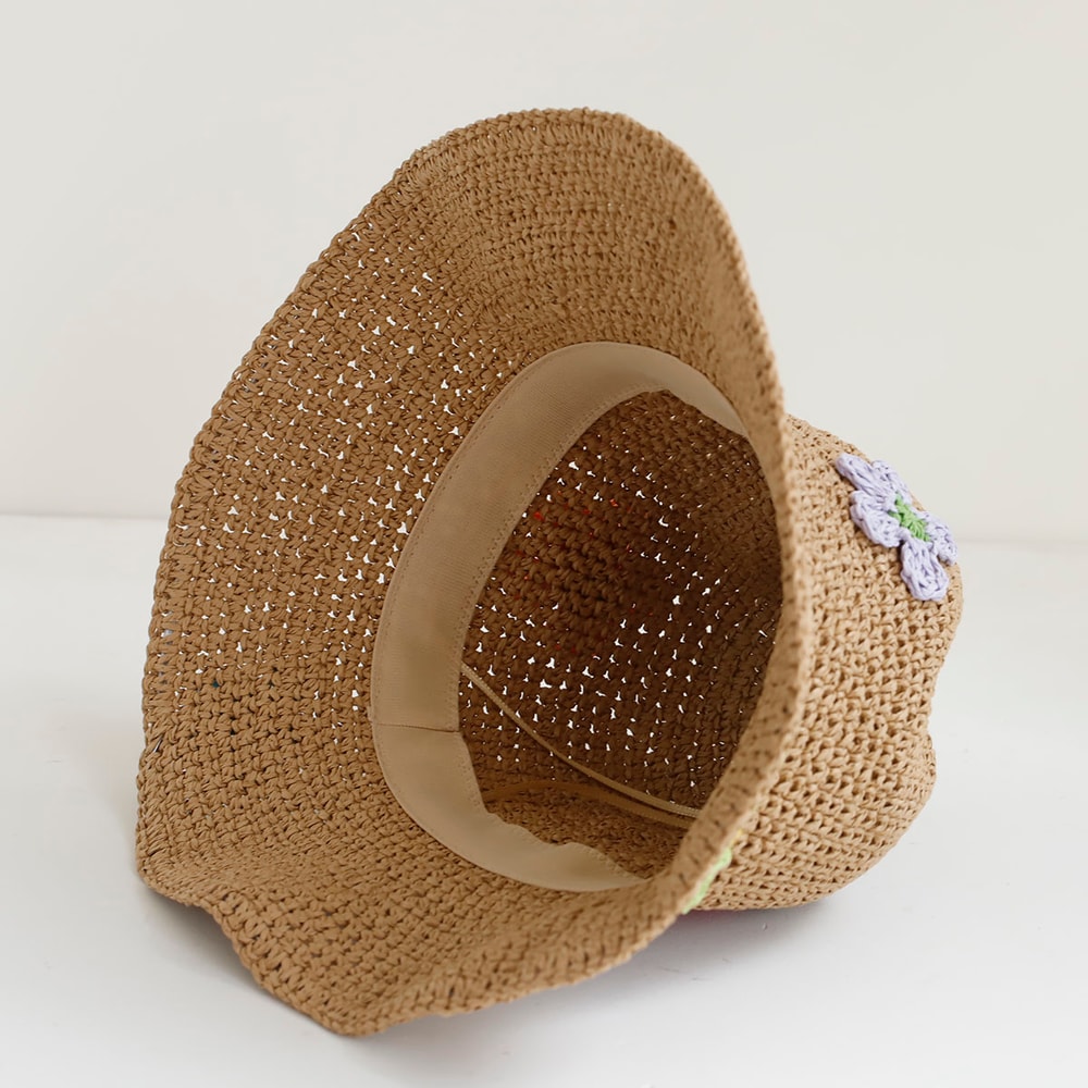 Elegant Floral Embroidered Straw Sun Hat Womens Beach Floppy Summer Bucket Hat 1