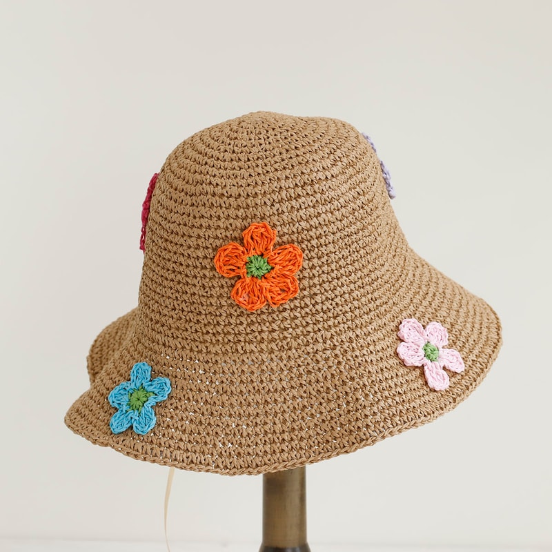 Elegant Floral Embroidered Straw Sun Hat Womens Beach Floppy Summer Bucket Hat 4