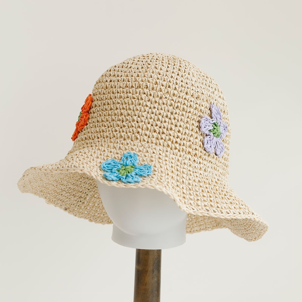 Elegant Floral Embroidered Straw Sun Hat Womens Beach Floppy Summer Bucket Hat 5