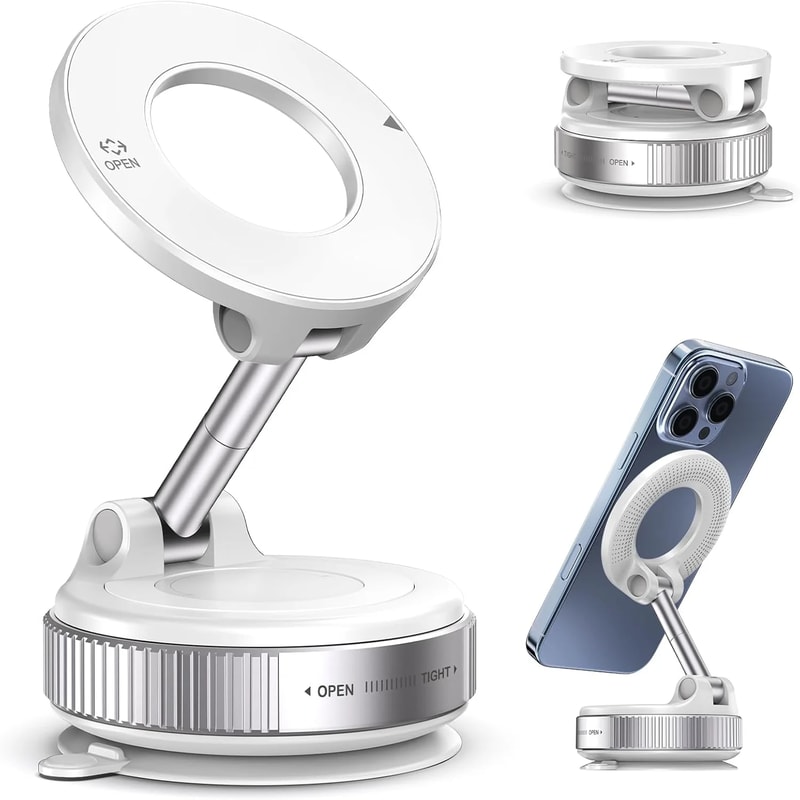 Universal Magnetic Car Phone Mount & Vacuum Suction Phone Holder with Adjustment