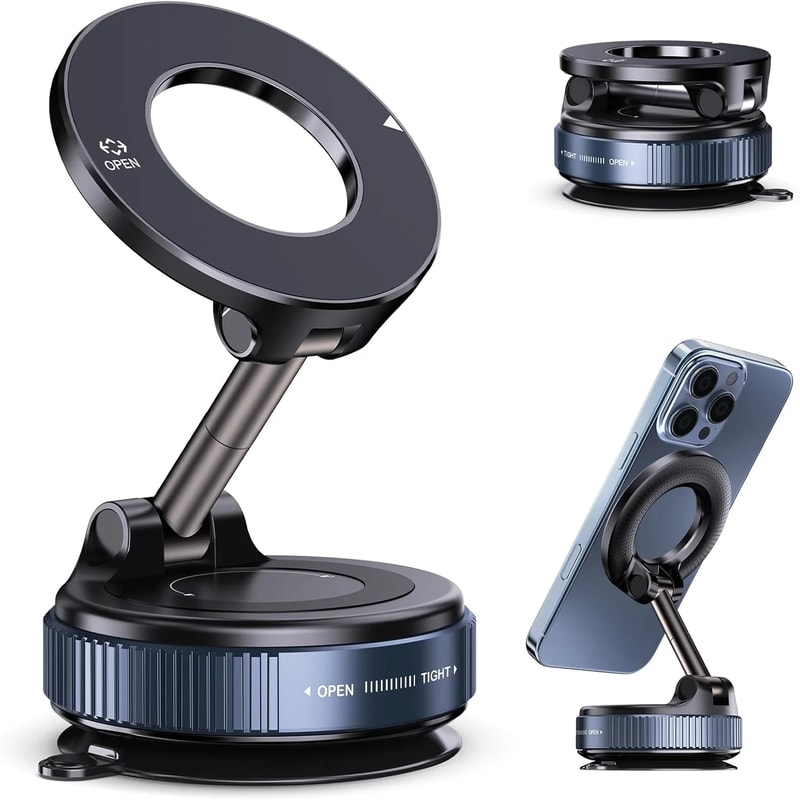 Universal Magnetic Car Phone Mount & Vacuum Suction Phone Holder with Adjustment
