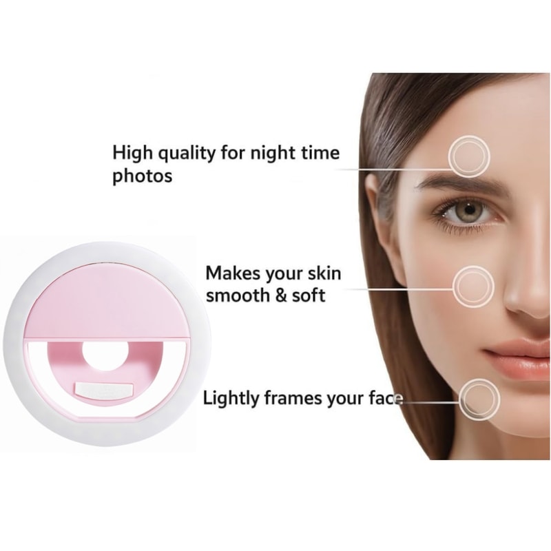 LED Clip On Selfie Ring Light with USB Recharge Rechargeable Phone Video Light