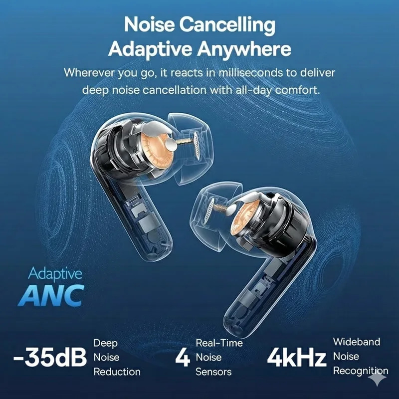 Premium Active Noise Cancelling Wireless Headphones with Immersive Sound & Wireless Charging for Gym & Running