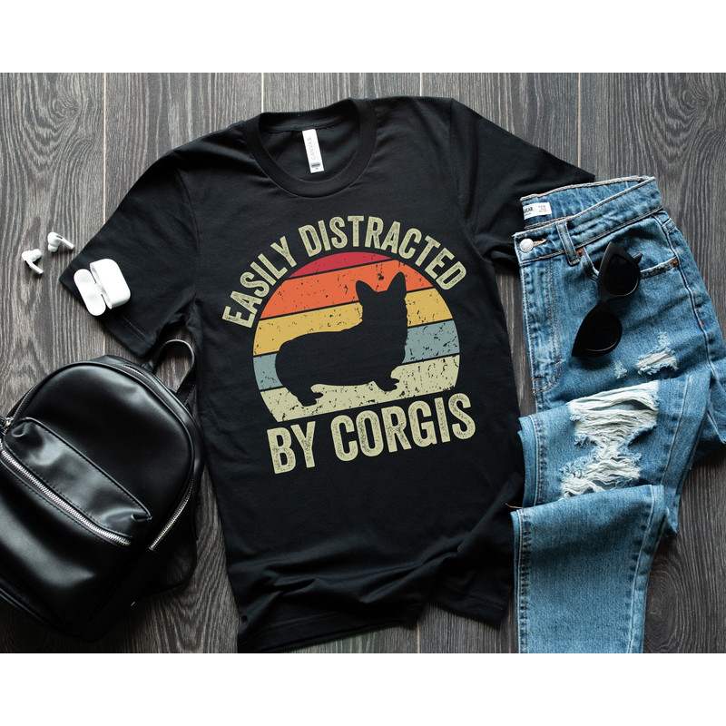 Corgi Shirt, Corgi Mom Shirt, Retro Corgi T-Shirt, Corgi Butt Tee, Funny Gift for Corgi Lover, Crazy Corgi Lady, Easily Distracted By Corgis.jpg