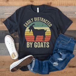 goat shirt, goat gifts, easily distracted by goats, funny gift for goat lover, goat mom, farm animal shirt, farmer shirt