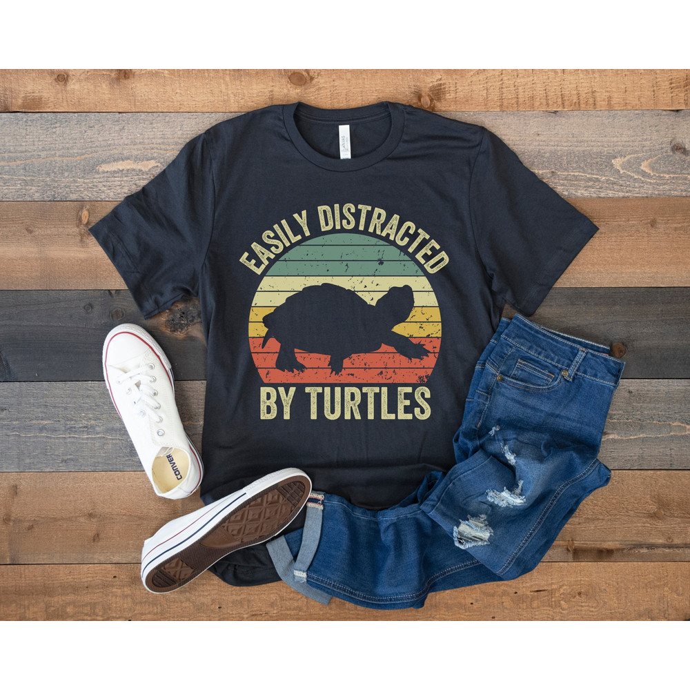 Turtle Shirt, Easily Distracted by Turtles, Save the Turtles, Funny Gift for Turtle Lover, Environment Tee, Earth Day, Retro Vintage Turtle.jpg
